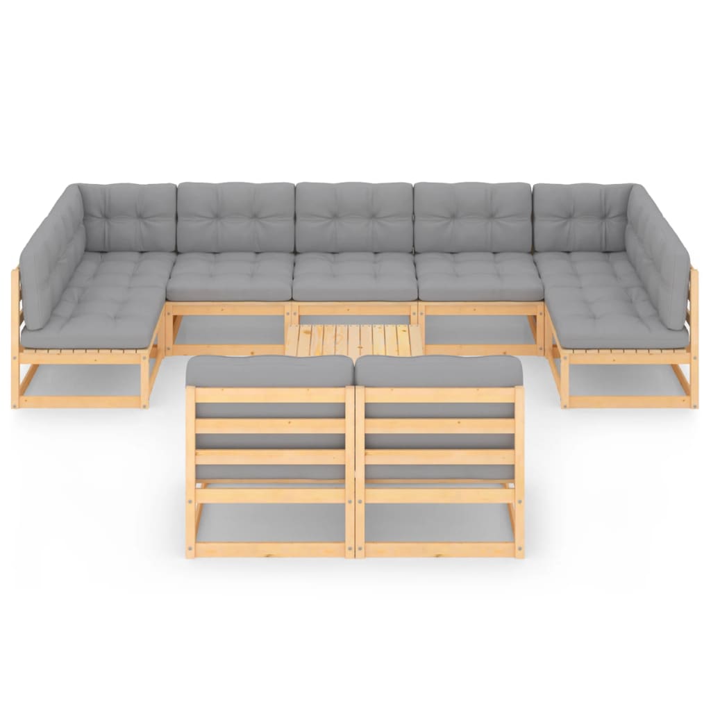 10-tlg. Garten-Lounge-Set mit Kissen Kiefer Massivholz